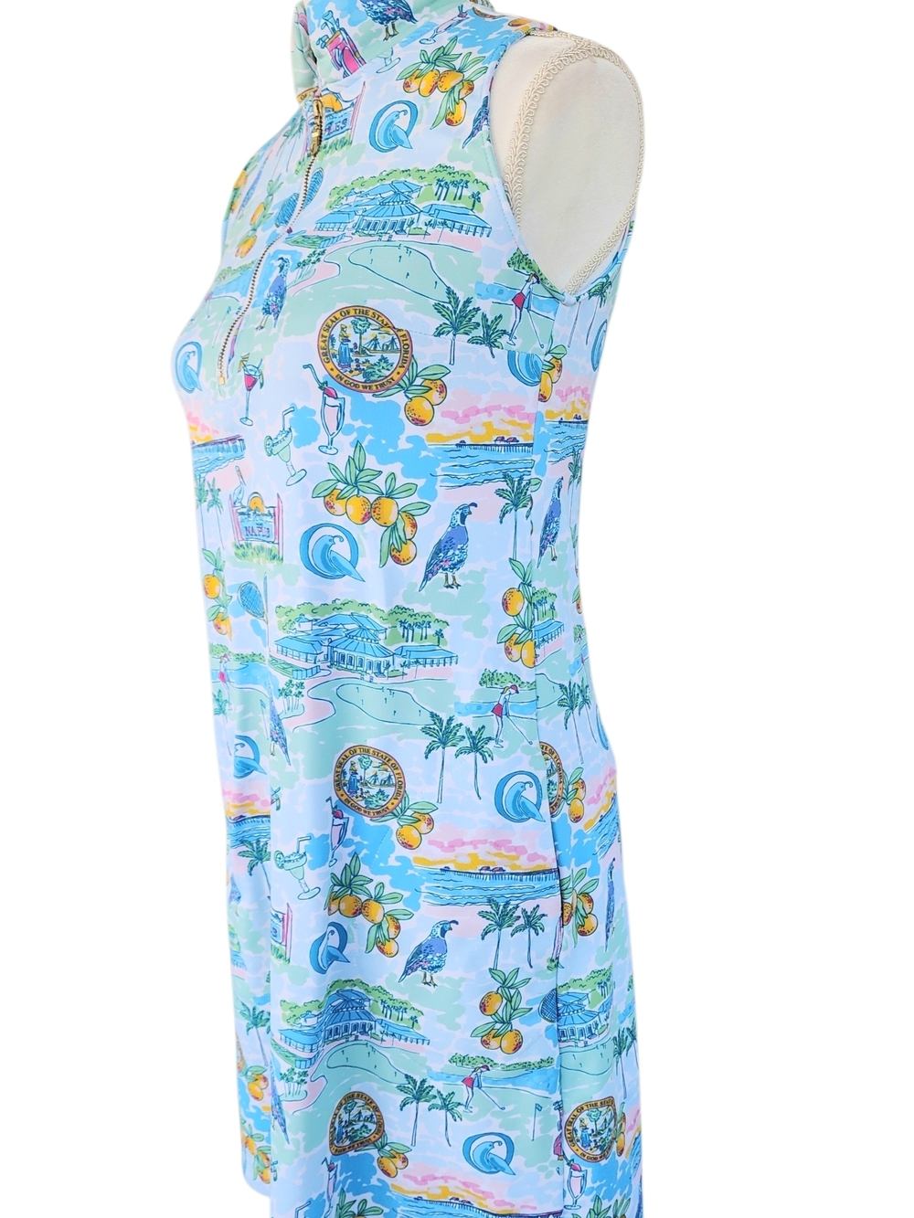Smith & Quinn Sleeveless Light Blue Tropical Print Dress. - Picture 4 of 11